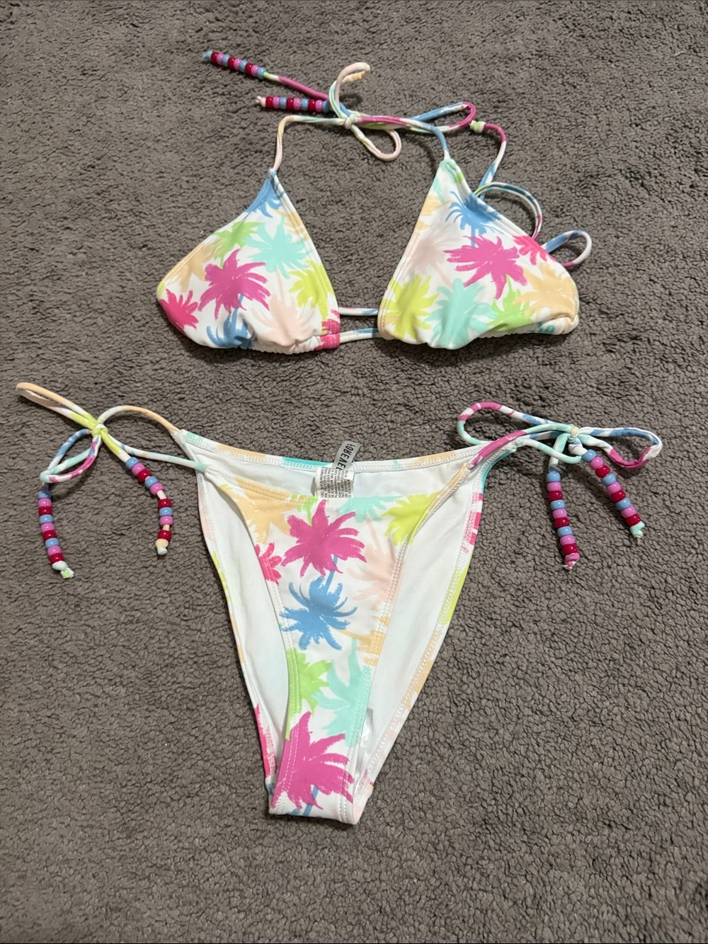 NWOT - Tie-Side Bikini Set - Multicolor Palm Print
